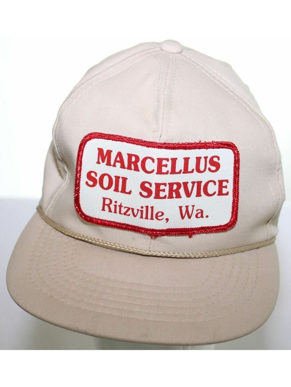 Vintage Marcellus Soil Service Ritzville Washington Patch Hat Beige Snapback Cap